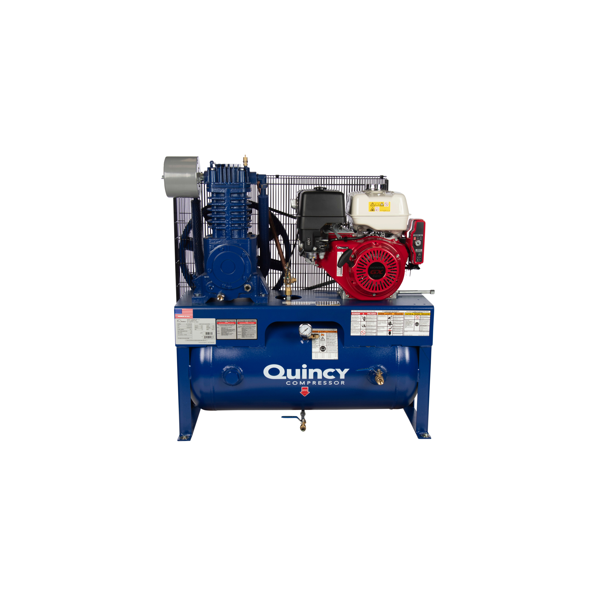 Quincy Compressor, QT 13H 30G 2Stg Air Compressor (Honda) Horiz, Horsepower 13 HP, Air Tank Size 30 Gal, Model# G413H30HCB